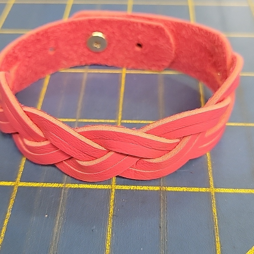 Braided Plum Pink Pleather Suede Bracelet 8.5"